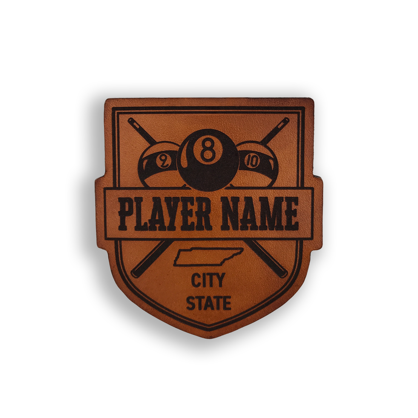 Custom Leather Billiards Crest Badge or Bag Tag