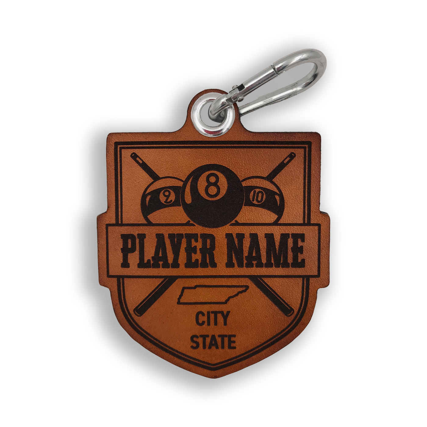 Custom Leather Billiards Crest Badge or Bag Tag