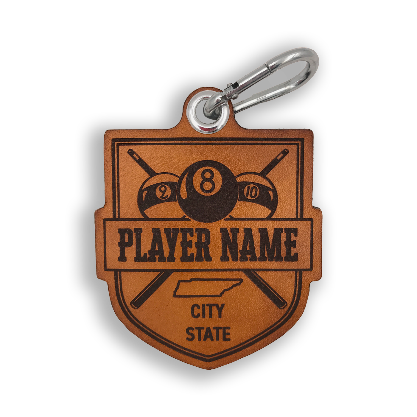 Custom Leather Billiards Crest Badge or Bag Tag