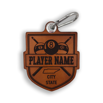 Custom Leather Billiards Crest Badge or Bag Tag
