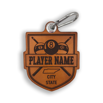 Custom Leather Billiards Crest Badge or Bag Tag